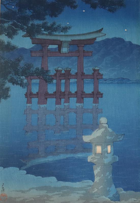 Kawase Hasui, (1883-1957), woodblock print, A beautiful starry night at Miyajima in the inland sea, overall 38 x 26cm, unframed